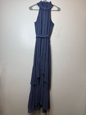 Tart Cottage Country Blue Halter Ruffle Maxi Dress Size Small Wedding Formal